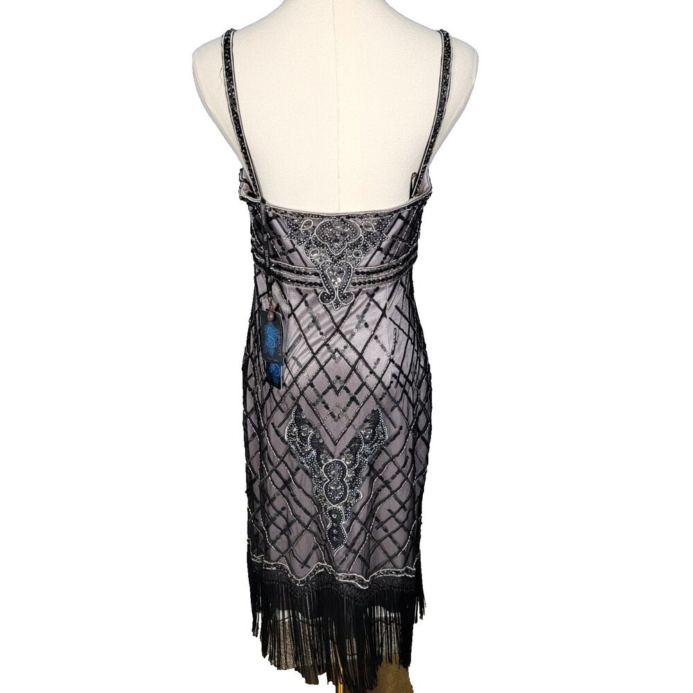 Sue Wong New Size 8/Med Beaded Dress Fringe New Gatsby Hoco Platinum Black - Picture 7 of 17